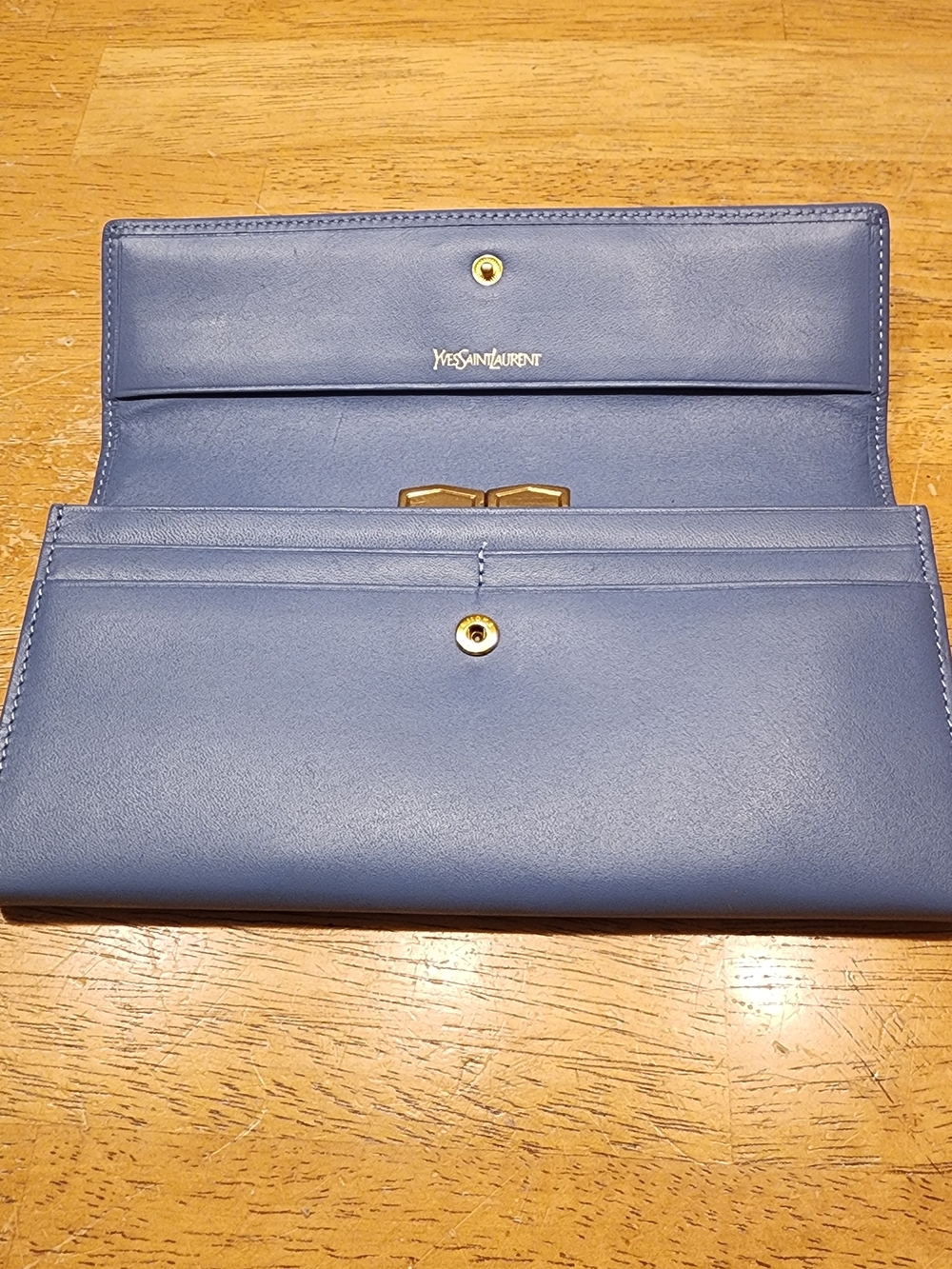 vintage blue Yves Saint Laurent wallet prominent gold-tone YSL logo COA INCLUDED - Picture 5 of 16